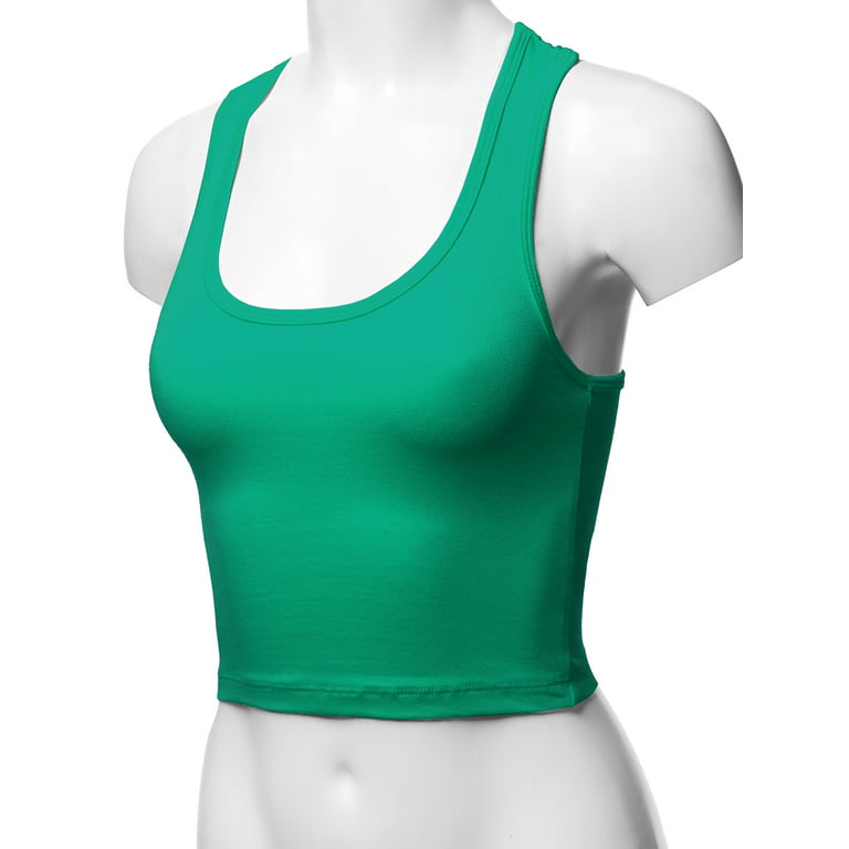 A2Y Women's Fitted Cotton Scoop Neck Sleeveless Crop Tank Top