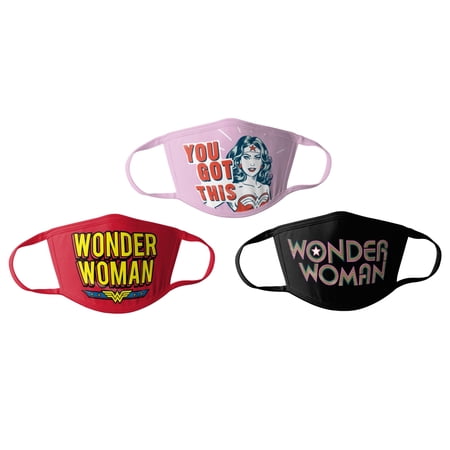 Wonder Woman Kids Cloth Face Masks Cotton Pack of 3 Washable Reusable Non-Medical