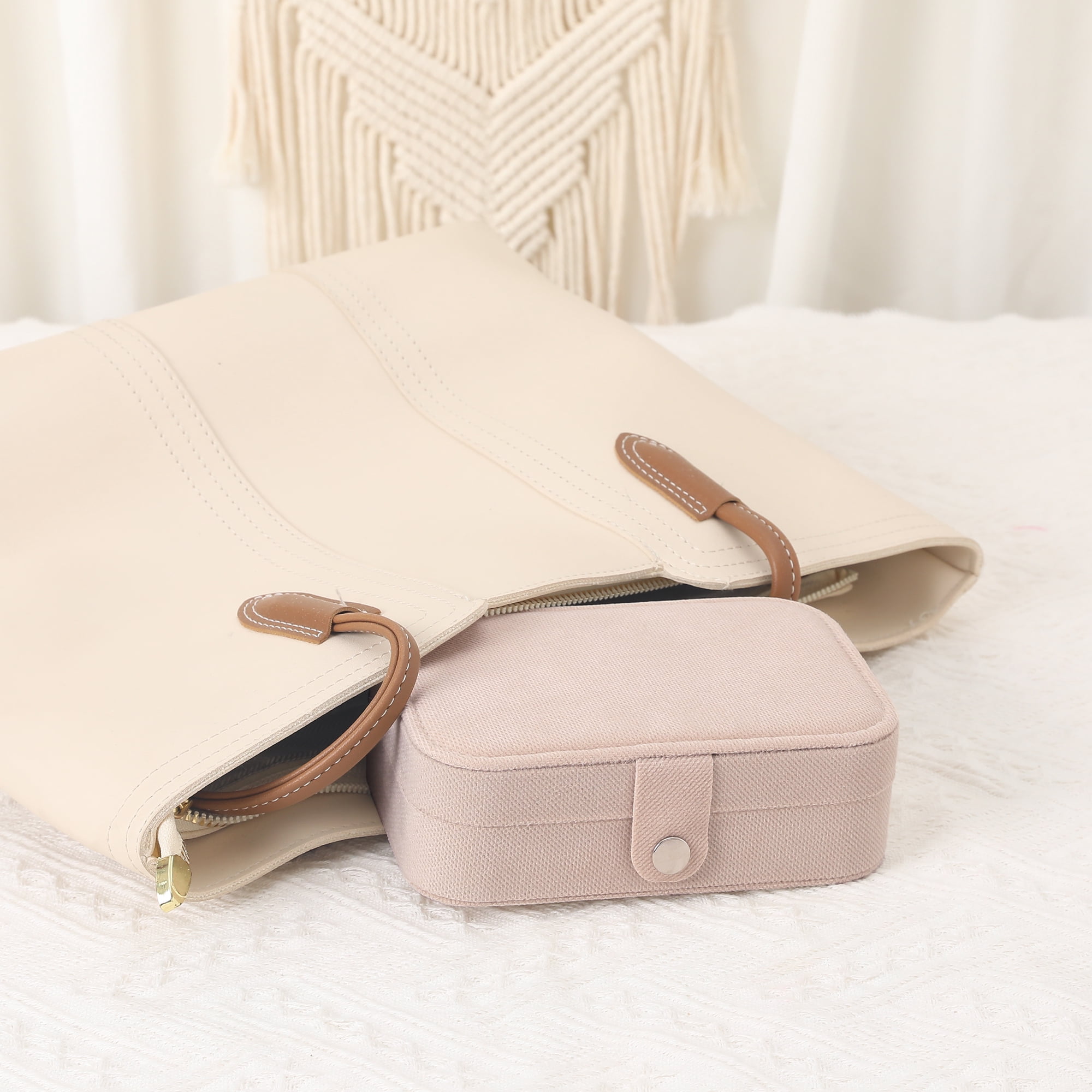 Unique Bargains Travel Compact Jewelry Box for Women Light Khaki