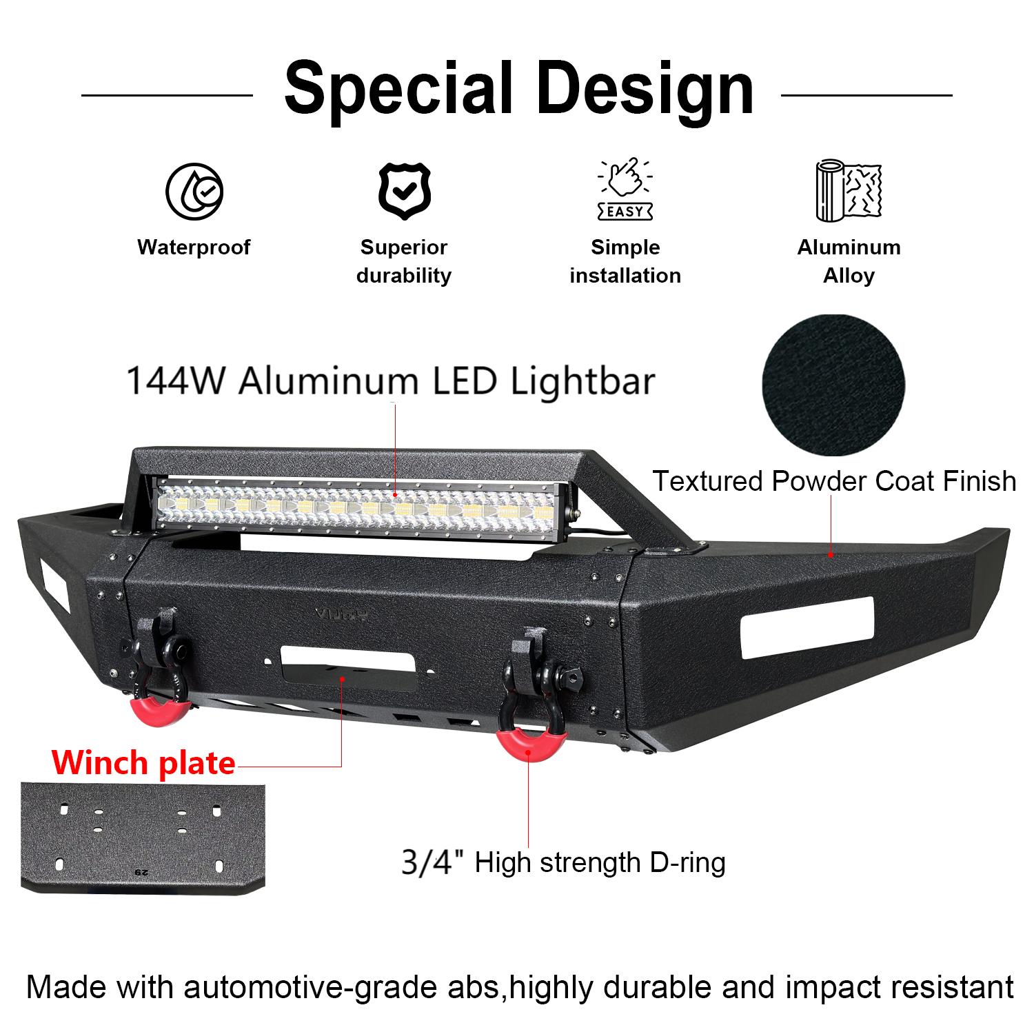 Vijay Fit 1989-1990-1991-1992-1993-1994-1995 Toyota Pickup Front and Rear Bumper with LED Light and D-Ring