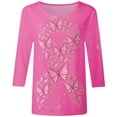 thumbnail image 3 of T-Shirts Élégants pour Femmes Sensibilisation au Cancer Imprimé Graphique Col Rond Manches Trois-Quarts pour Usage Quotidien au Printemps Été et Automne, 3 of 3