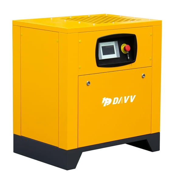 HPDAVV 208-230V Universal Variable Frequency Motor Rotary Screw Air Compressor - 10HP/7.5KW Single/Three-phase compatible - 39CFM@115PSI Base Mounted Commercial Air Compressed System