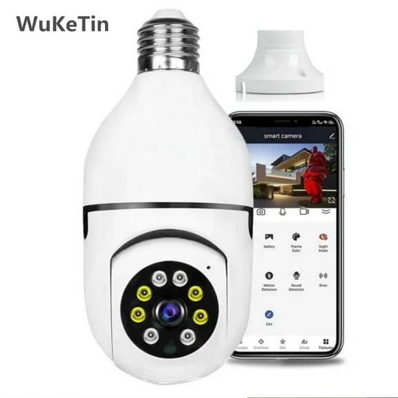 WuKeTin Wireless Security Camera,WiFi IP Camera 2.4Ghz E27 Light Bulb 1080P HD Security Monitor Cam with Infrared Night Vision,White