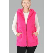PacificPlex Womens Solid Soft and Cozy Sherpa Zip Front Hoodie Vest Faux Shearling with Pockets (2X, Hot-Pink), 2X, Hot-Pink