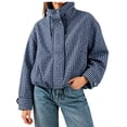 thumbnail image 3 of LNZGNM Plaid Bomber Jacket for Women Zip Up Stand Collar Long Sleeve Jackets Elastic Cuff Loose Lightweight Fall Winter Coat with Pockets,Navy (M), 3 of 5