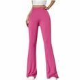 thumbnail image 3 of Clearance Sale QATAINLAV Women's Trendy Flare Pants Elastic High Waisted Tummy Control Stretchy Yoga Pants Solid Casual Side Split Bootcut Workout Leggings with Pockets Hot Pink M, 3 of 8