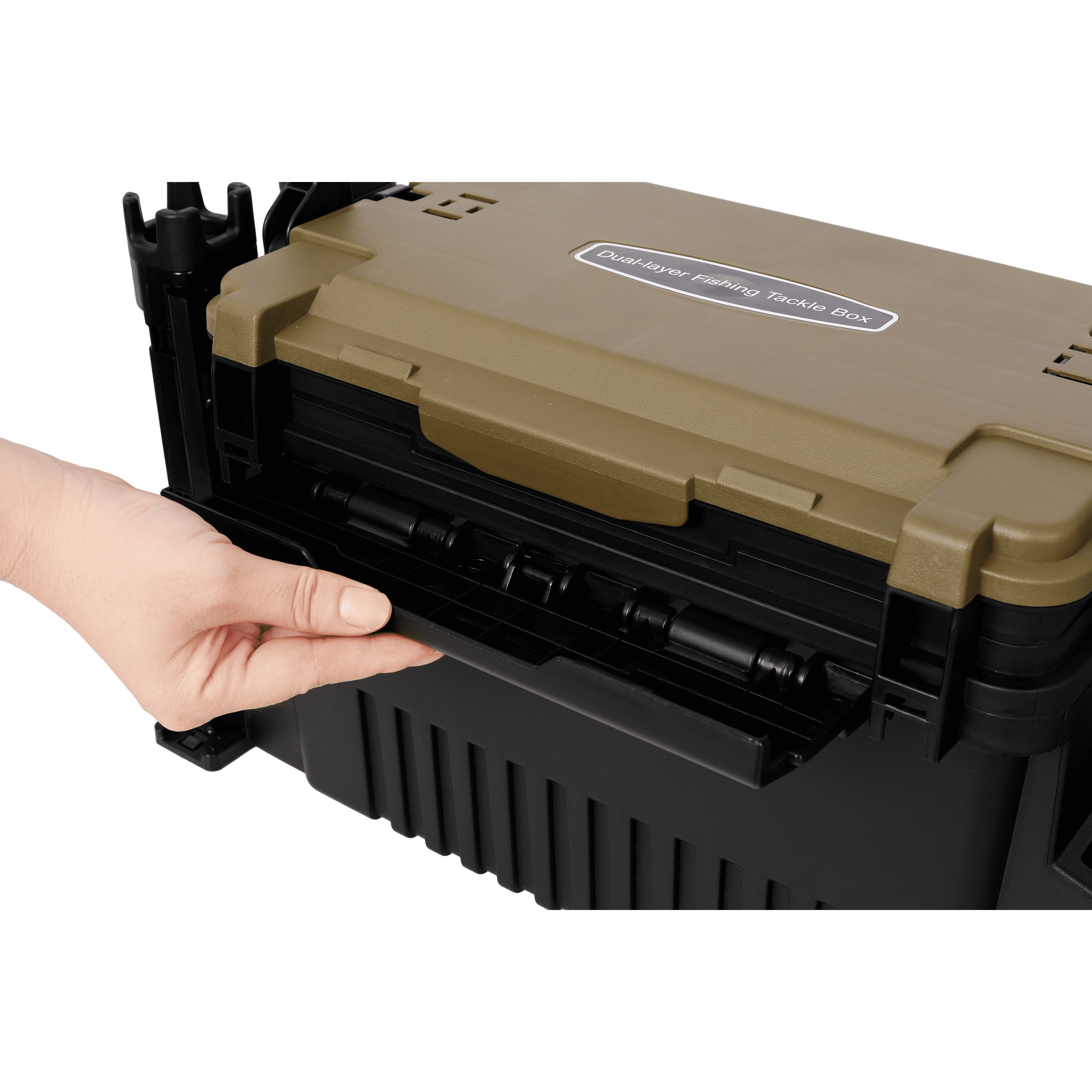 Dual-layer Fishing Tackle Box,Tackle Box Organizer Fishing Box Large,With 2pcs Rod Holder,2pcs Cup Holder,1pc Carring Strap,Army Green