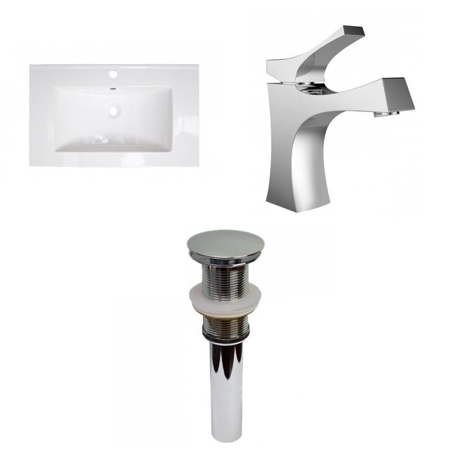 American Imaginations 32-in. W 1 Hole Ceramic Top Set In White Color - Drain Incl. AI-32564