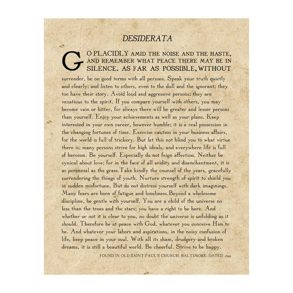 Desiderata By Max Ehrmann Vintage Poetry Wall Art Print - Motivational Wall Art Decor For Antique Home Decor, Living Room Decor, Library & Office Decor - Great Gift Poetry Fans