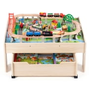 Redsmile Train Table with Electric Train,101 Pieces Wooden Train Set,3-in-1 Multicolor Kids Activity Table with Rolling Storage Drawer for Gaming, Drawing, Reading,Creative Toy Gift for Boys Girls