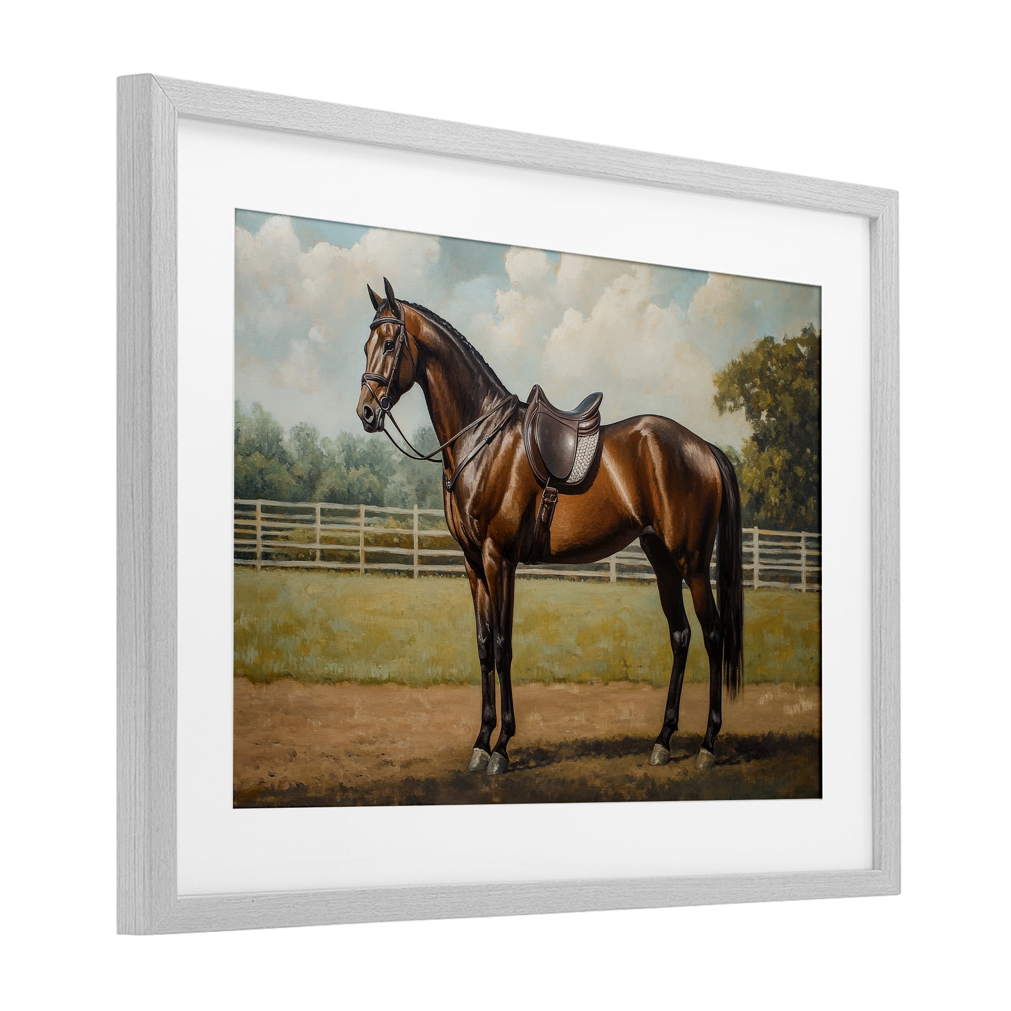 Stupell Industries Saddled & Ready For The Show Gray Framed Print Under Glass, design by Petal Prints Design