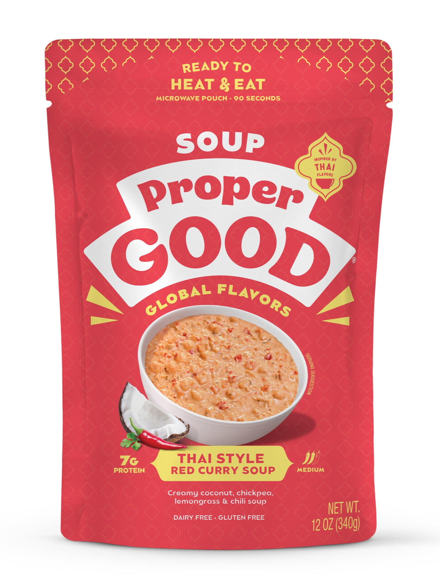 (2 pack) Proper Good Thai Style Red Curry Soup, Ready in 90 Seconds, Shelf Stable Meal, 12 oz