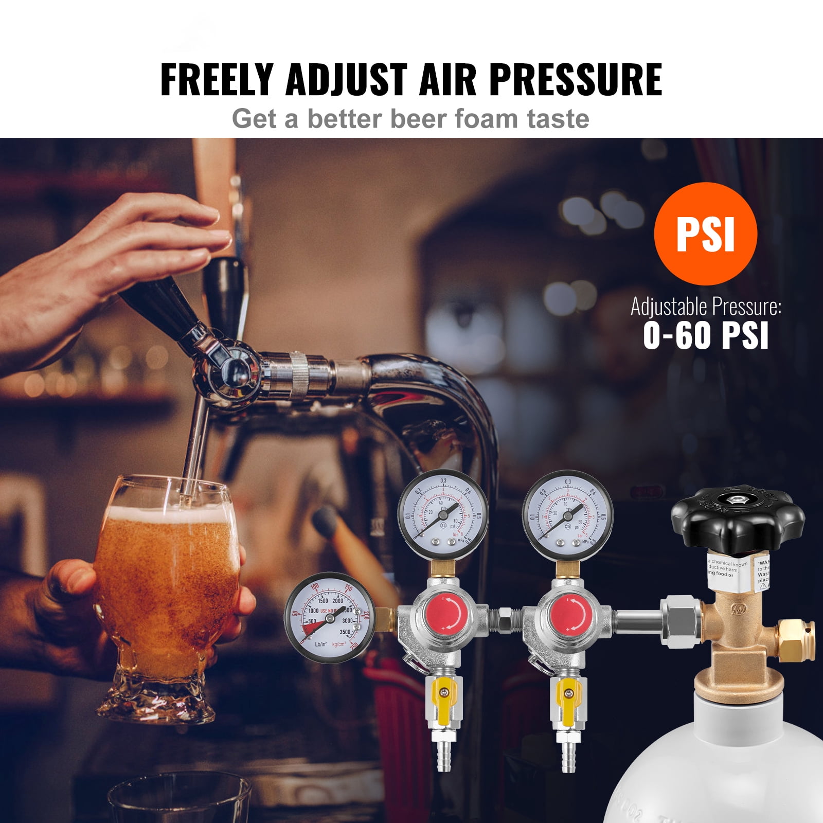 KFFKFF Draft Beer Homebrew CGA320 CO2 Regulator Gauge with Check Valve