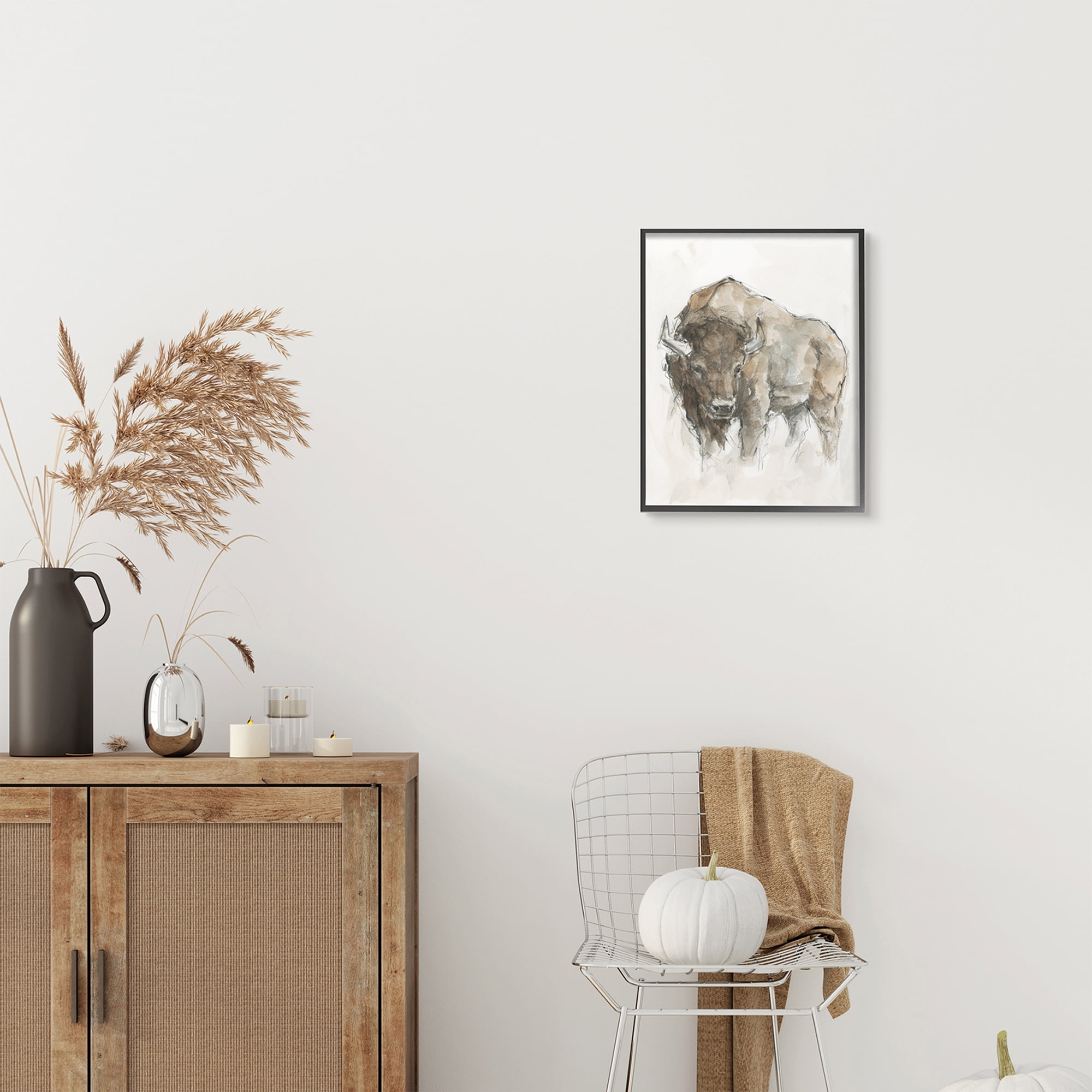 Stupell Industries Western American Buffalo Brown Country Animal Animals & Insects Painting Black Framed Art Print Wall Art, 16 x 20