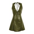 thumbnail image 4 of Womens Summer Dresses, Womens Faux Leather Mini Dress Sleeveless Deep V Neck Bodycon Dresses Trendy Y2K Streetwear Backless Short Dress, 4 of 7