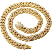 Gold Chain for Men Iced Out,14/20MM 18k Real Gold/Rose Gold/Rhodium Black Plated/Platinum White Gold Diamond Cuban Link Chain Necklace Bracelet,Lab Dimaonds Prong Set,Gift for Him