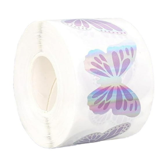 Eoozwa Lasers Butterfly Stickers Roll Fun Colorful Butterfly Flowers 1 Inch Cut Self-Adhesive Gift Round Seal Label Stickers Scrapbook Envelopes Water Bottles