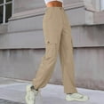 thumbnail image 3 of Pantalones cargo de cintura alta para mujer: pantalones anchos con 6 bolsillos, material de spandex, tallas XS-XXL, 3 of 5