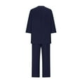 thumbnail image 5 of Caywon Women Summer Loose Linen Blend 3 Quarter Sleeve Top and Pants Solid Color Set Casual Outwear Comfort Navy L, 5 of 5