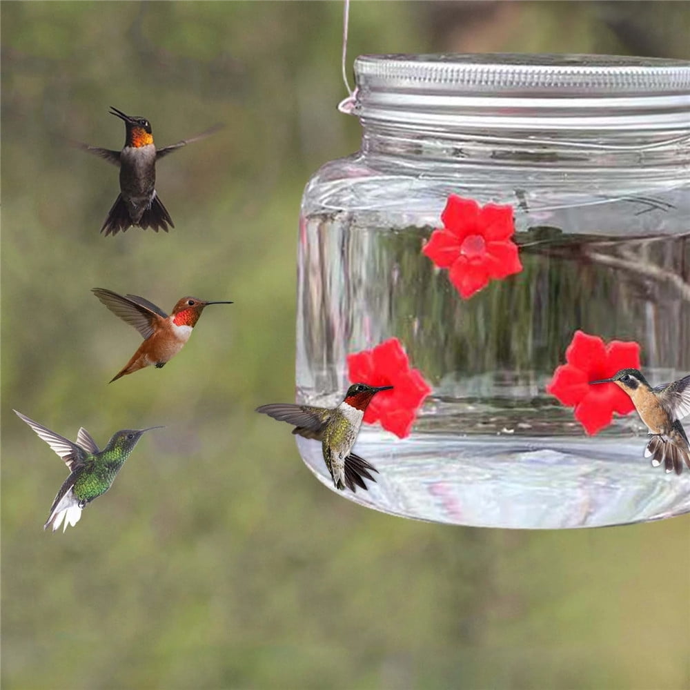 16-Ounce Hummingbird Flower Feeder Easy-to-fill wide-mouth Jar Home Garden Decor 