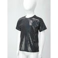 thumbnail image 2 of MSemis Kids Girls Boys Shiny Metallic Jazz Hip Hop Modern Ballet Dance Tops Short Sleeve T-Shirt Black 130, 2 of 7