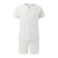 thumbnail image 4 of Conjuntos de dos piezas Cagnkofi para hombre, conjuntos cortos de verano, camisetas casuales de manga corta con botones y cuello en V, y pantalones cortos con cordón, chándal, 4 of 6