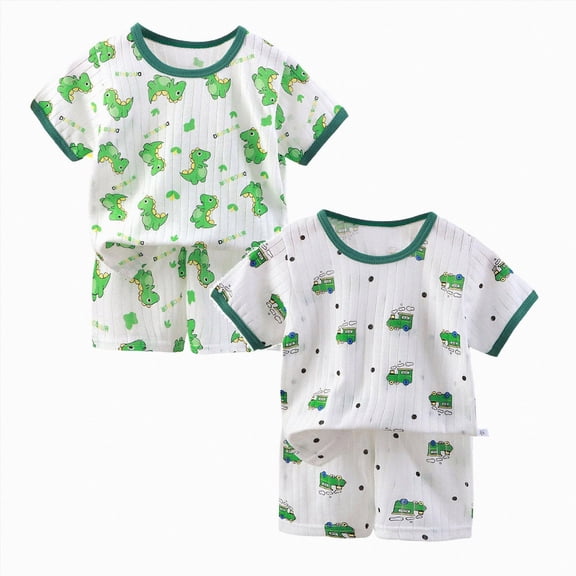 Leey-World Clothes for Baby Girl Children's Summer Cotton Printed T Shirt Top and Shorts 4-Piece Set(Green 1PCS & Light Green 1PCS,18-24 Months)
