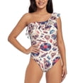 thumbnail image 4 of Daiia rock Skull record Retro Women's One Piece Swimsuits Personalized One Shoulder Swimwear Asymmetric Ruffle Bathing Suits-XX-Large, 4 of 8