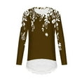 thumbnail image 5 of aohooy Lace Tops for Teens Long Sleeve Crewneck Tunic Lace Trim Hem Blouses Cute Boho Fall Pullover Printed Loose Soft Tees Brown,12-13Years, 5 of 6