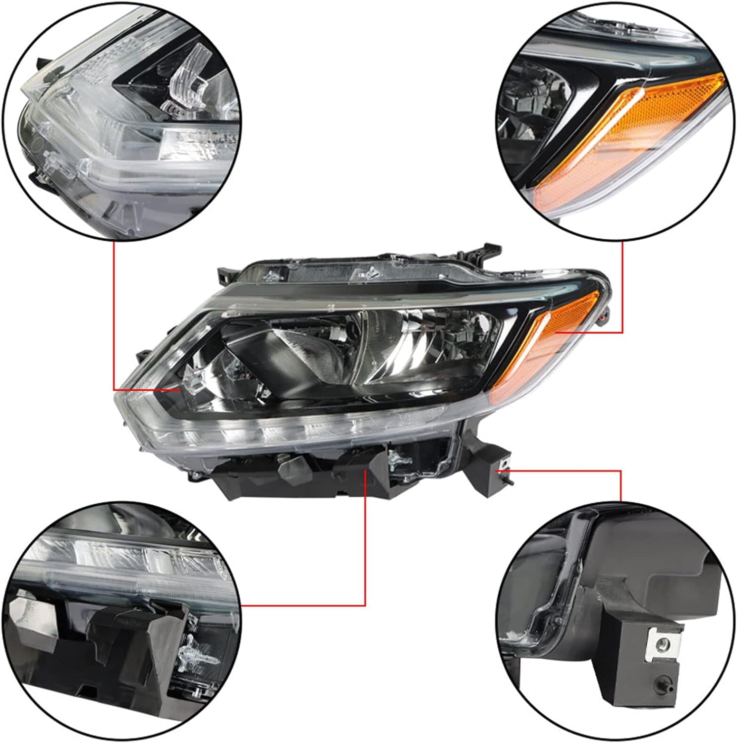 LABLT Headlights w/LED DRL Replacement for 2014 2015 2016 Nissan Rogue Halogen Headlamp Assembly Left and Right Side