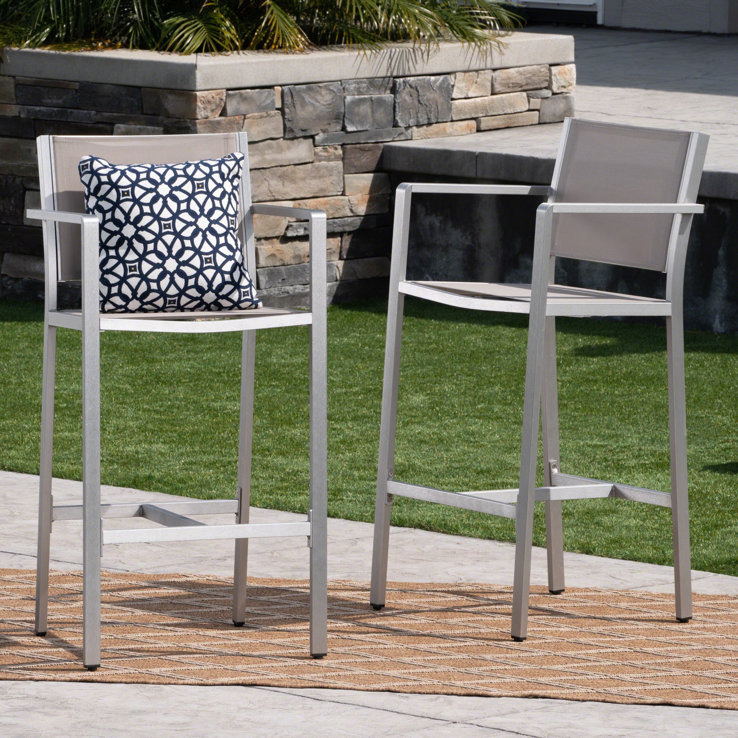 Outdoor Aluminum Frame Bar Stool with Grey Mesh Surface for Patio Bar 29.50 Inch