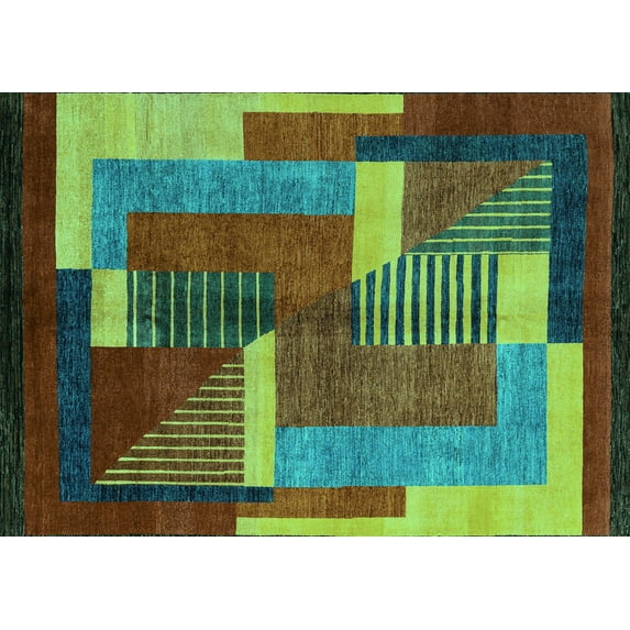 Ahgly Company Machine Washable Indoor Rectangle Oriental Turquoise Blue Modern Area Rugs, 5' x 7'