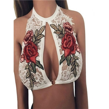 Molded Cup Bustier - Women Sexy Lace Embroidered Appliques Floral Bralette Full Cup Bustier Top Bra