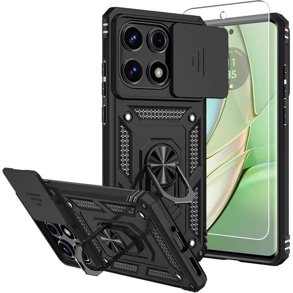 MUKO for Motorola Edge 2025 Case,with Screen Protectors and Camera Cover,[Military Grade] 16ft.Drop Tested Cover with Magnetic Kickstand Protective Case for Moto Edge 2025, Black