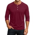 thumbnail image 4 of 3/4 Sleeve Baseball T-Shirts Mens Henley Tops Sport Athletic Jersey Tee Buttons Shirts Wine 2XL, 4 of 5