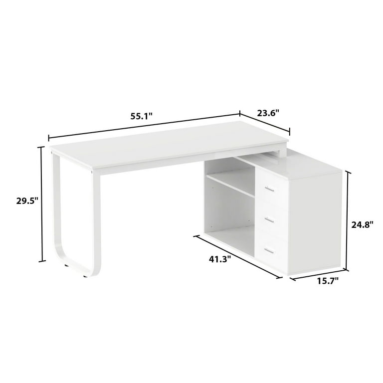 DiDuGo 55 White L Shaped Desk with Storage Shelf Corner Office