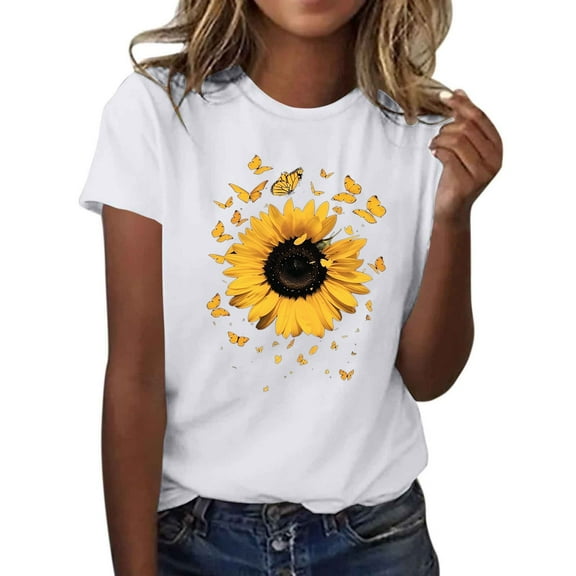 Women's Short Sleeve Crew Neck Sunflower Graphic Printed Summer Tee Vintage T Shirt Cotton Tops Novelty Shirt 2025