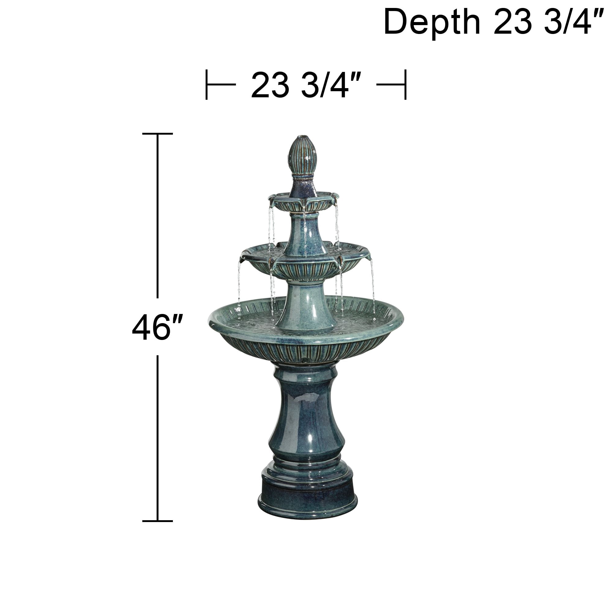 Formentera 46" High Large Italian Indoor Outdoor Decor Teal Blue Ceramic Floor Fountain with Light LED 3-Tier
