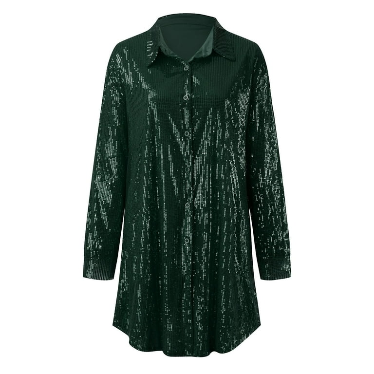 Women Summer Tops Womens Sequins Mini Dress Sparkly Button Down Blouse Tunic Shirts Plus Size Sexy V Neck Long Sleeve Shirt Dresses Elegant Blouse plus Size Womens Christmas Tops Workout T Green Women Summer Tops Womens Sequins Mini Dress Sparkly Button Down Blouse Tunic Shirts Plus Size Sexy V Neck Long Sleeve Shirt Dresses Elegant Blouse plus Size Womens Christmas Tops Workout T Green