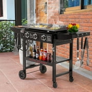 Royal Gourmet GB3000H 28-Inch 3-Burner Gas Griddle in Black, Griddle with Collapsible Side Shelves, 39,000 BTU