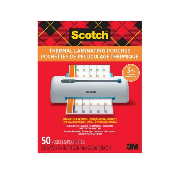 Pochettes de pelliculage thermique TP3854-50-C Scotch(MC), 228 mm x 291 mm, 50/paquet Pochettes de pelliculage