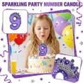 thumbnail image 3 of Number 9 Birthday Candle, Glitter Purple with Crown Decoration, 1 Piece, for Princess Themed Birthday Party Cake Topper, 3 of 6