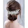 thumbnail image 5 of Bridal Headband Leaves and Flower Hair Vine Crystal Tiara Crown for Wedding Hair Accessories for Women and Girls (Silver), 5 of 10