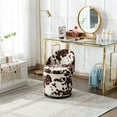 thumbnail image 2 of Guyou Modern Round Swivel Vanity Storage Stool, Velvet Upholstered Ottoman with Foldable Backrest and Removable Lid, 360° Swivel Barrel Club Chair, Comfy Makeup Stool for Bedroom Living Room, Cow, 2 of 10
