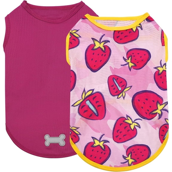KYEESE 2 Pack Dog Shirts, Mesh Hawaiian T-Shirt for Small Medium and Large Dogs, Strawberry Rose, M