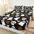 thumbnail image 3 of Manfei Kids Cute Ghost Twin Sheet Sets, Halloween Skull Skeleton Twin Fitted Sheet, Gothic Spider Web Flat Sheet, Breathable Home Decor, 3pcs, 3 of 7