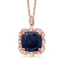 Gem Stone King 4.74 Ct Cushion Blue Sapphire 18K Rose Gold Plated Silver Pendant with Chain