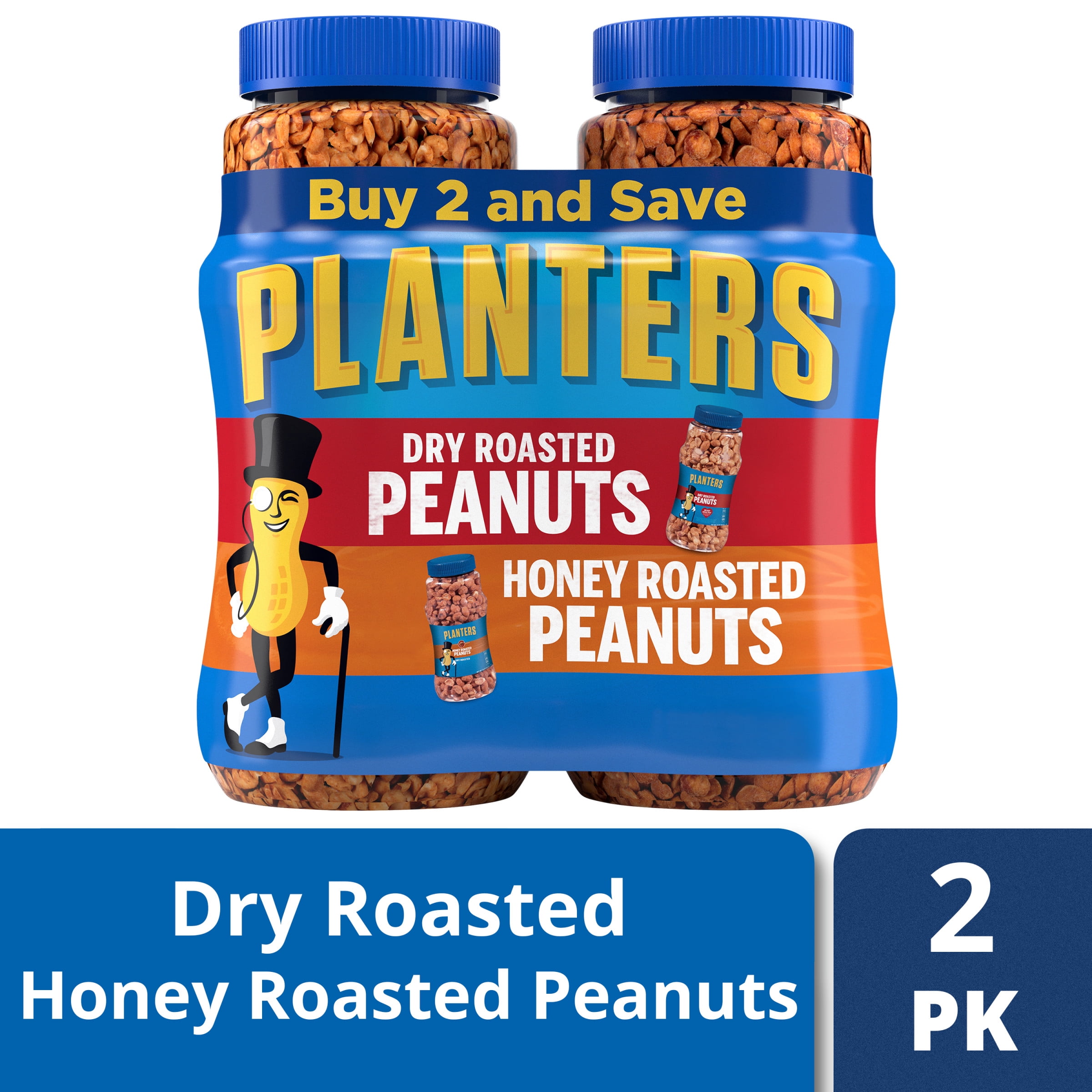 Planters Dry Roasted/Honey Roasted Peanuts 2 16 oz Jars