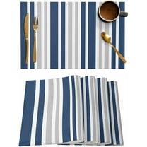 Striped Placemats Set of 4, Navy Blue Gray Vertical Stripes Minimalist Art Cotton Linen Table Mats Non-Slip Washable Streak Print Placemat for Holiday Banquet Dining Kitchen Table Decor