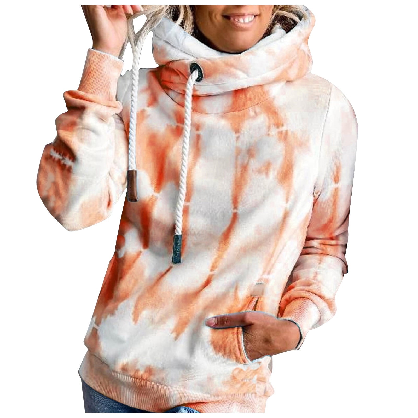 Penkiiy Hoodies for Women Women Tie-Dyed Print Long Sleeve Pocket